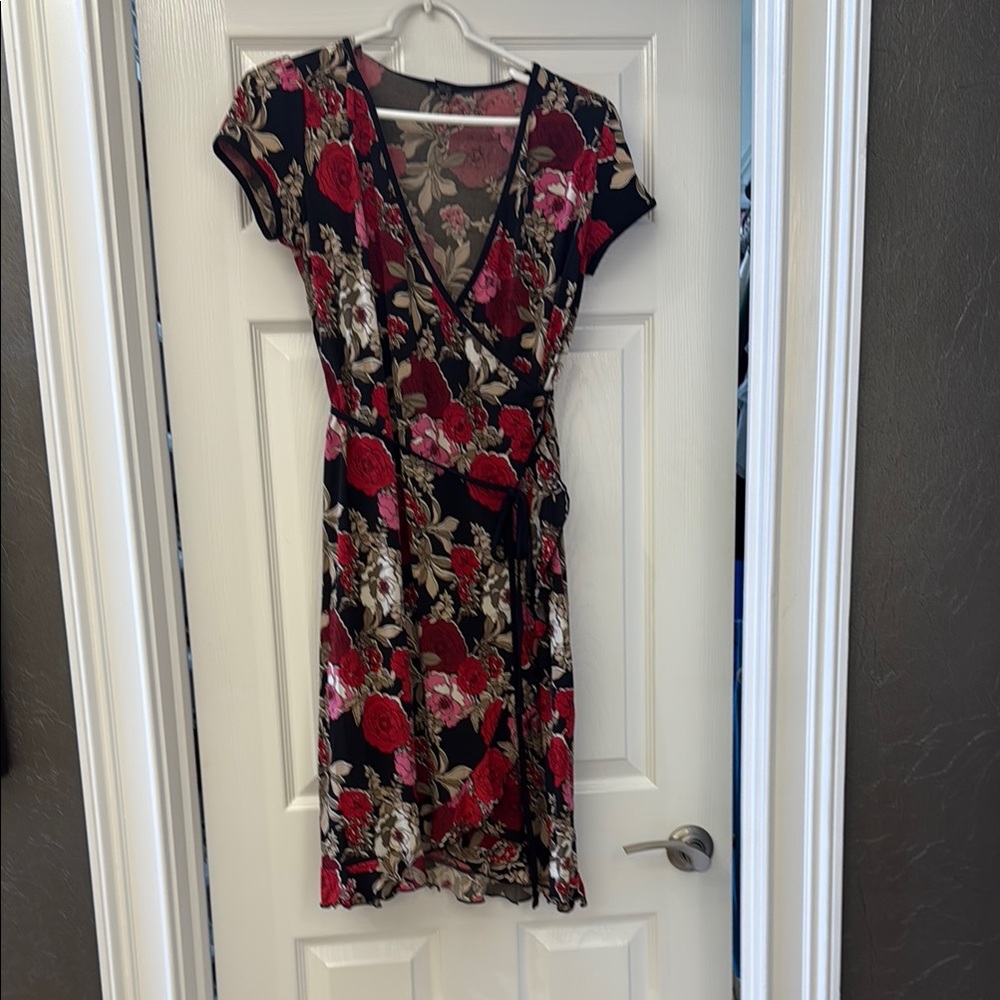 Floral Wrap Dress - Red and Black